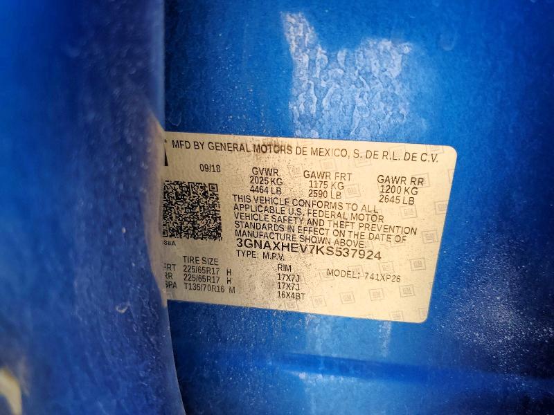 Aukcja sprzedaży 2019 Chevrolet Equinox, vin: 3GNAXHEV7KS537924, numer aukcji: 48177406