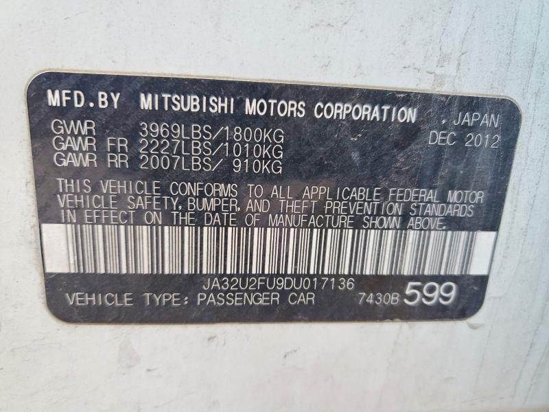 Продаж на аукціоні авто 2013 Mitsubishi Lancer, vin: JA32U2FU9DU017136, номер лоту: 48097766