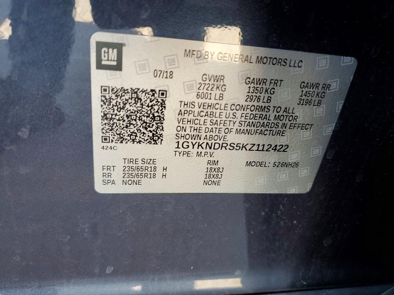 50234866 :رقم المزاد ، 1GYKNDRS5KZ112422 vin ، 2019 Cadillac Xt5 مزاد بيع