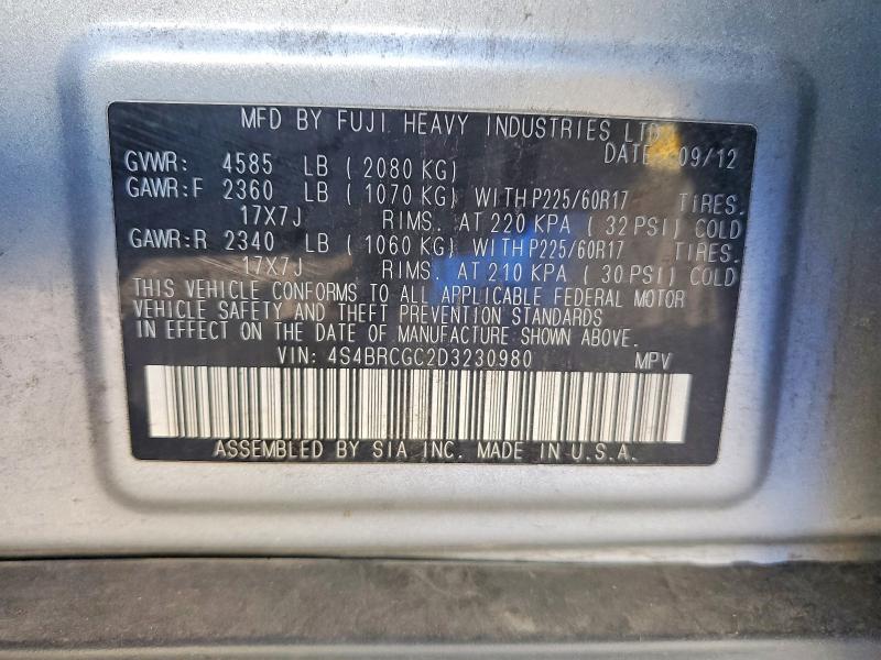 Aukcja sprzedaży 2013 Subaru Outback, vin: 4S4BRCGC2D3230980, numer aukcji: 52194066