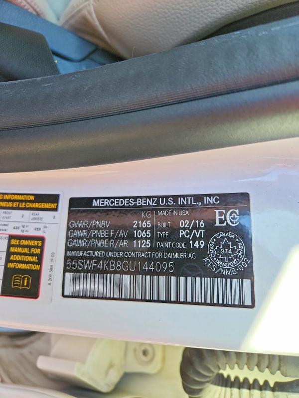 Продажа на аукционе авто 2016 Mercedes-benz C, vin: 55SWF4KB8GU144095, номер лота: 49317706