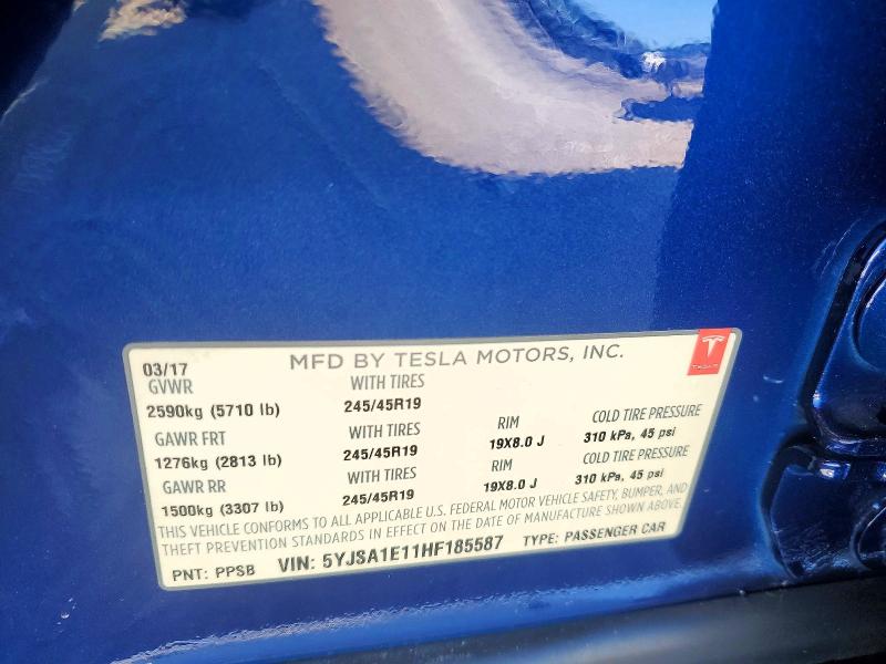 Aukcja sprzedaży 2017 Tesla Model S, vin: 5YJSA1E11HF185587, numer aukcji: 51340706