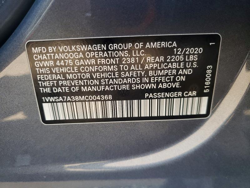 Aukcja sprzedaży 2021 Volkswagen Passat, vin: 1VWSA7A38MC004368, numer aukcji: 49584996