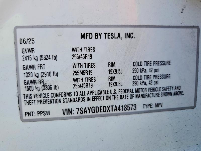 2026 Tesla Model Y მანქანა იყიდება აუქციონზე, vin: 7SAYGDEDXTA418573, აუქციონის ნომერი: 49564446