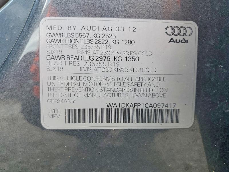 Aukcja sprzedaży 2012 Audi Q5, vin: WA1DKAFP1CA097417, numer aukcji: 51015296