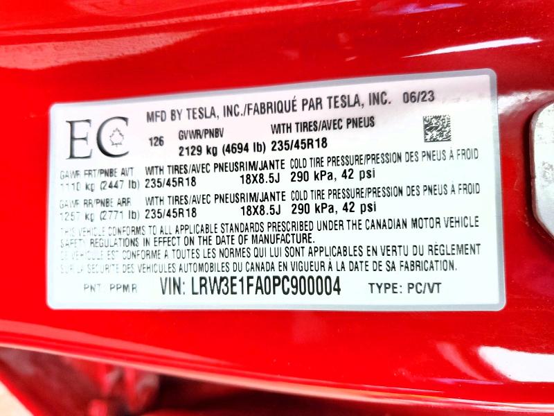 49113246 :رقم المزاد ، LRW3E1FA0PC900004 vin ، 2023 Tesla Model 3 مزاد بيع