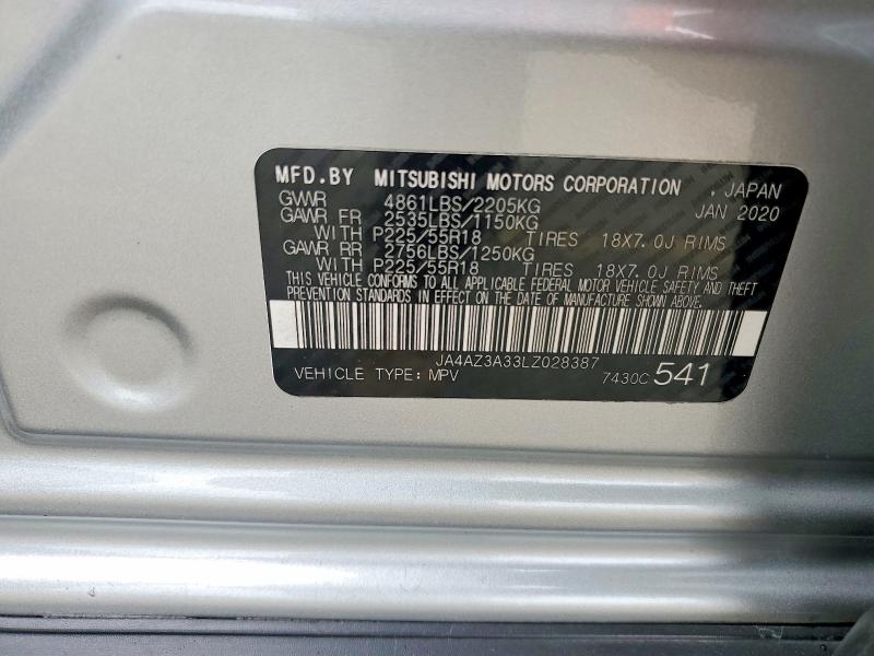 2020 Mitsubishi Outlander მანქანა იყიდება აუქციონზე, vin: JA4AZ3A33LZ028387, აუქციონის ნომერი: 51549906