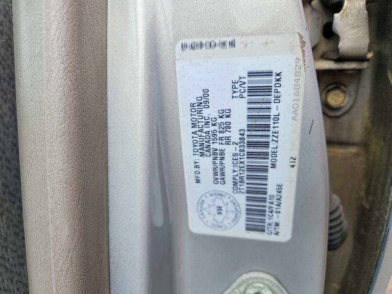 49548236 :رقم المزاد ، 2T1BR12EX1C833843 vin ، 2001 Toyota Corolla مزاد بيع