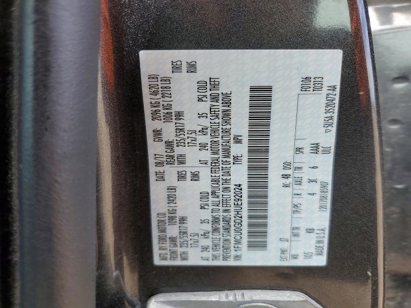 Auction sale of the 2017 Ford Escape, vin: 1FMCU0GD2HUE92024, lot number: 50197576