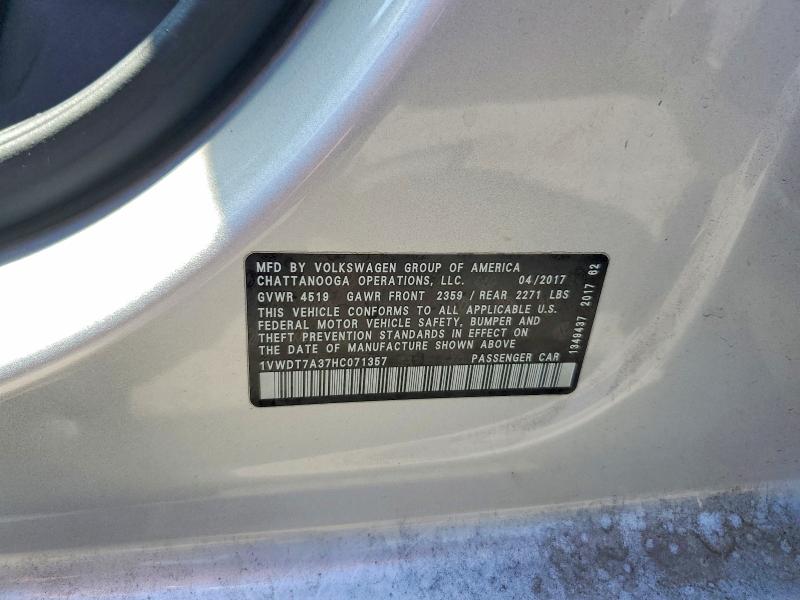 Продаж на аукціоні авто 2017 Volkswagen Passat, vin: 1VWDT7A37HC071357, номер лоту: 48699396