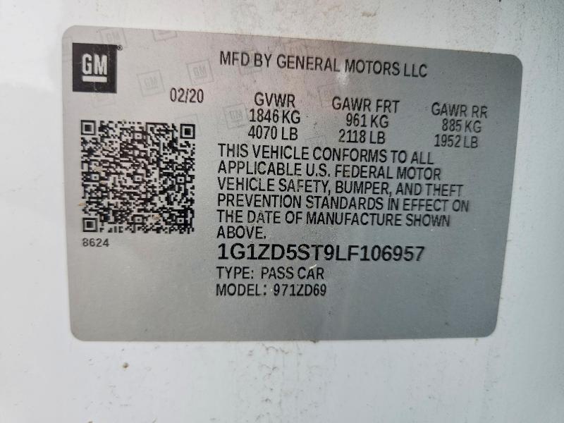 Продажа на аукционе авто 2020 Chevrolet Malibu, vin: 1G1ZD5ST9LF106957, номер лота: 50070746