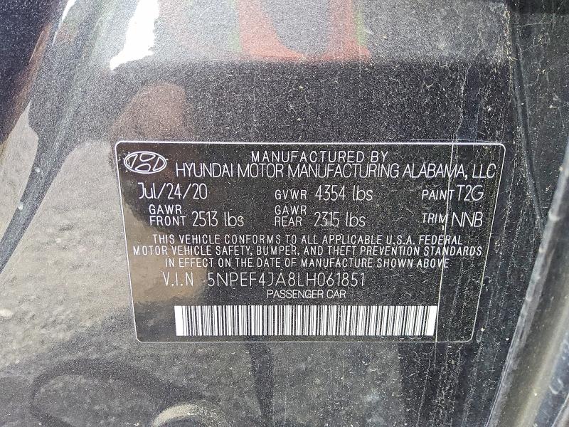 2020 Hyundai Sonata მანქანა იყიდება აუქციონზე, vin: 5NPEF4JA8LH061851, აუქციონის ნომერი: 49008496