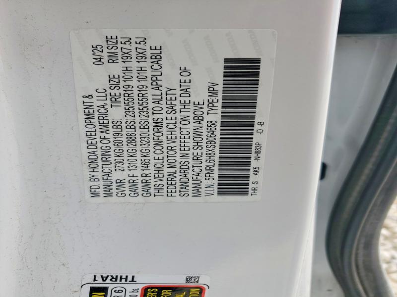 46782876 :رقم المزاد ، 5FNRL6H8XSB064658 vin ، 2025 Honda Odyssey مزاد بيع