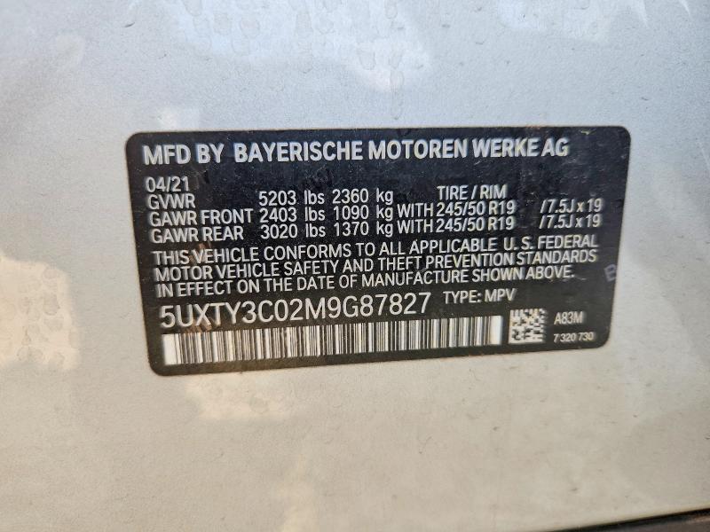 Aukcja sprzedaży 2021 Bmw X3, vin: 5UXTY3C02M9G87827, numer aukcji: 50657876
