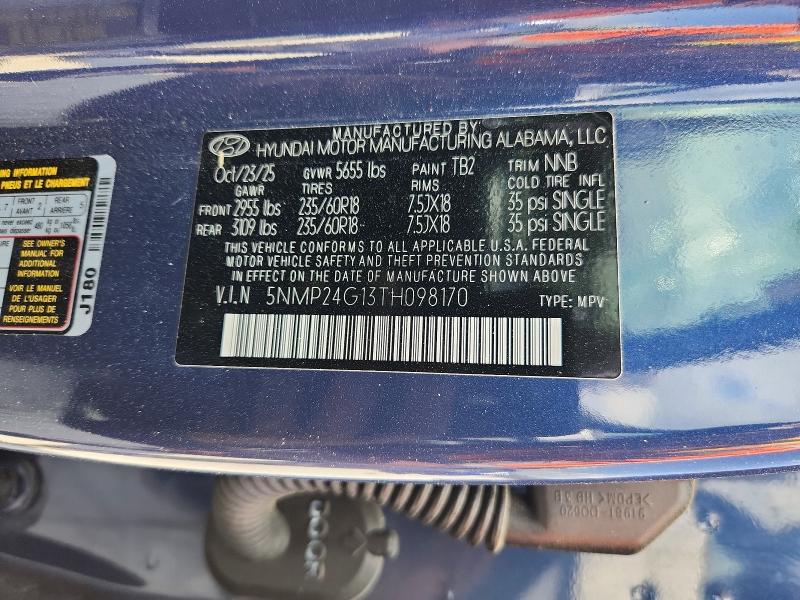 2026 Hyundai Santa Fe Hybrid მანქანა იყიდება აუქციონზე, vin: 5NMP24G13TH098170, აუქციონის ნომერი: 48239066