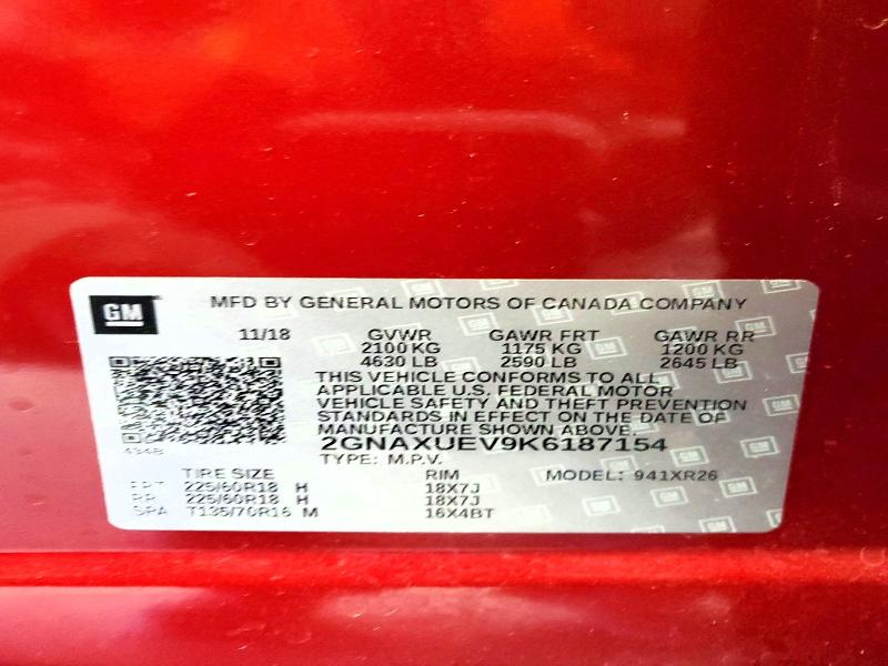 Продаж на аукціоні авто 2019 Chevrolet Equinox, vin: 2GNAXUEV9K6187154, номер лоту: 51891016