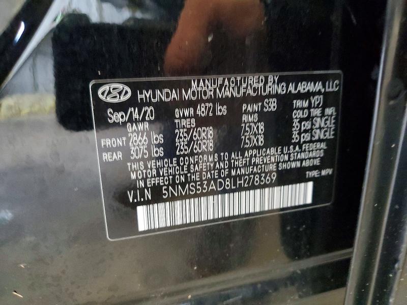 Продаж на аукціоні авто 2020 Hyundai Santa Fe, vin: 5NMS53AD8LH278369, номер лоту: 51519026