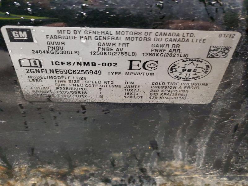 49321826 :رقم المزاد ، 2GNFLNE59C6256949 vin ، 2012 Chevrolet Truck/van Equinox Lt V6 4dr Aw مزاد بيع