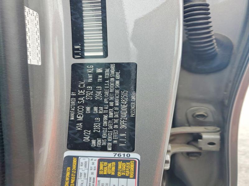 2022 Kia Forte მანქანა იყიდება აუქციონზე, vin: 3KPF24ADXNE482505, აუქციონის ნომერი: 50480576