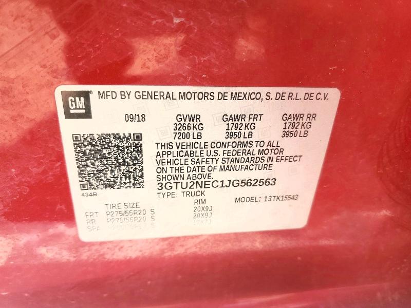 Aukcja sprzedaży 2018 Gmc Sierra, vin: 3GTU2NEC1JG562563, numer aukcji: 50551606
