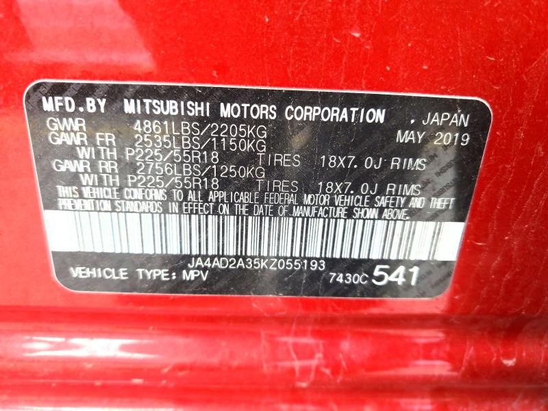 Aukcja sprzedaży 2019 Mitsubishi Outlander, vin: JA4AD2A35KZ055193, numer aukcji: 50921636