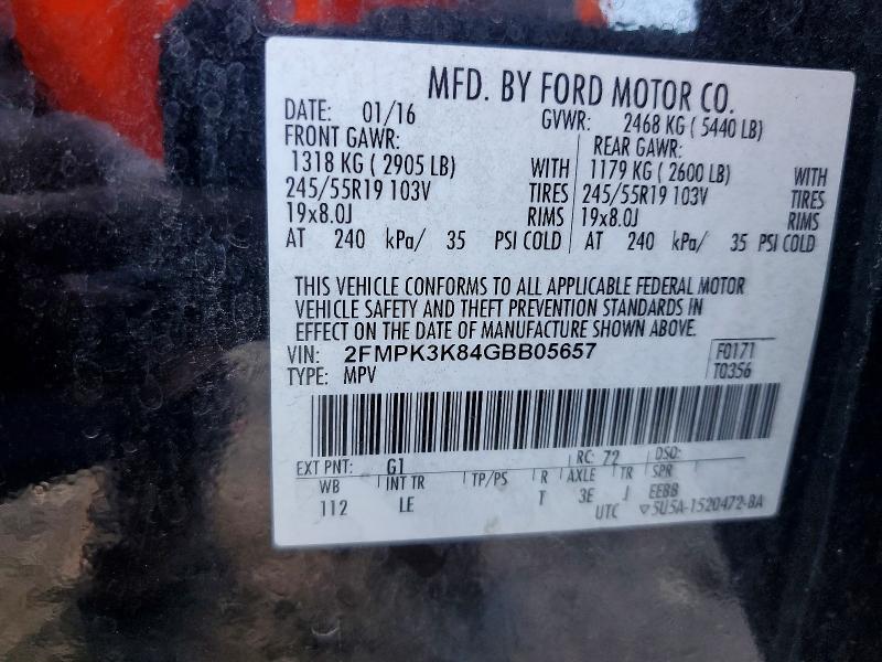 50801746 :رقم المزاد ، 2FMPK3K84GBB05657 vin ، 2016 Ford Edge مزاد بيع