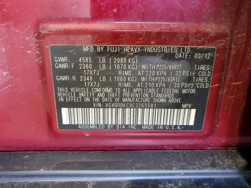 51696016 :رقم المزاد ، 4S4BRBKC9C3265581 vin ، 2012 Subaru Outback مزاد بيع