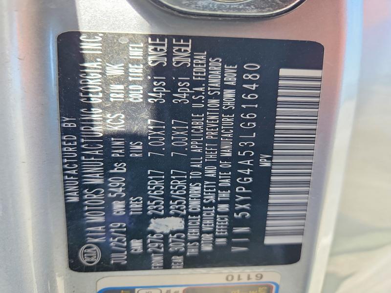 52030936 :رقم المزاد ، 5XYPG4A53LG616480 vin ، 2020 Kia Sorento مزاد بيع