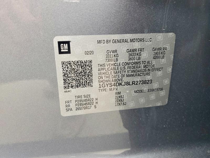 2020 Cadillac Escalade მანქანა იყიდება აუქციონზე, vin: 1GYS4DKJ8LR273823, აუქციონის ნომერი: 50330346