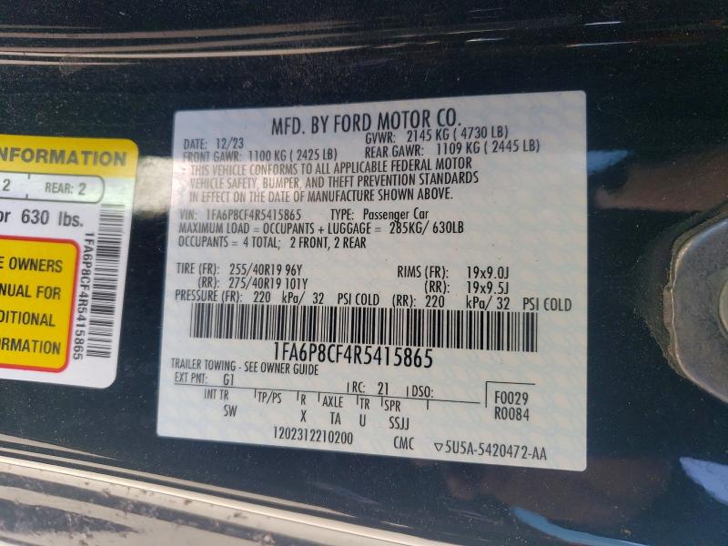 49467286 :رقم المزاد ، 1FA6P8CF4R5415865 vin ، 2024 Ford Mustang مزاد بيع