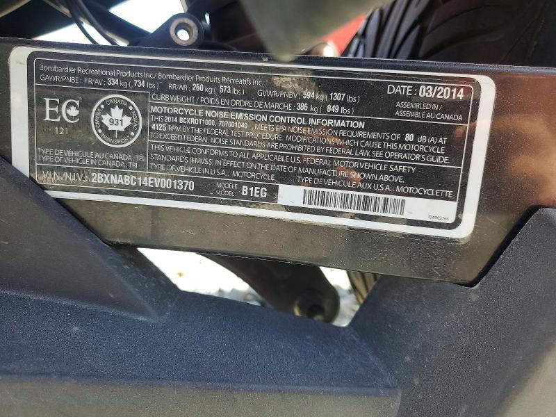 Продаж на аукціоні авто 2014 Can-am Spyder Roadster, vin: 2BXNABC14EV001370, номер лоту: 47967786
