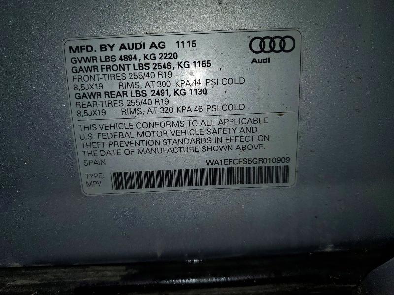 48449786 :رقم المزاد ، WA1EFCFS5GR010909 vin ، 2016 Audi Q3 مزاد بيع