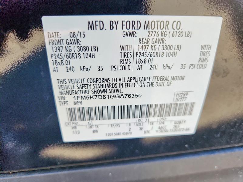 49646316 :رقم المزاد ، 1FM5K7D81GGA76350 vin ، 2016 Ford Explorer مزاد بيع