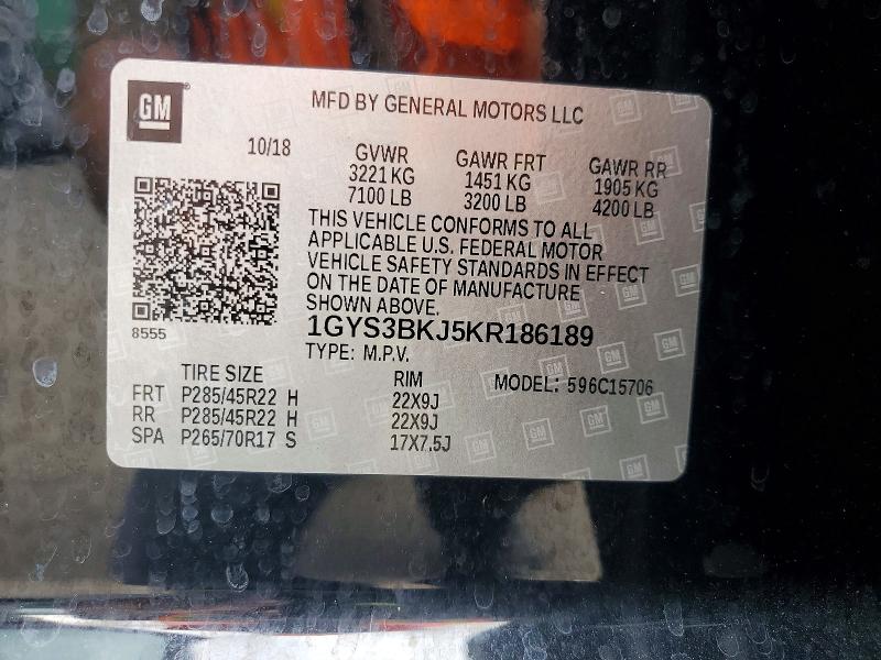 Продаж на аукціоні авто 2019 Cadillac Escalade, vin: 1GYS3BKJ5KR186189, номер лоту: 50808316