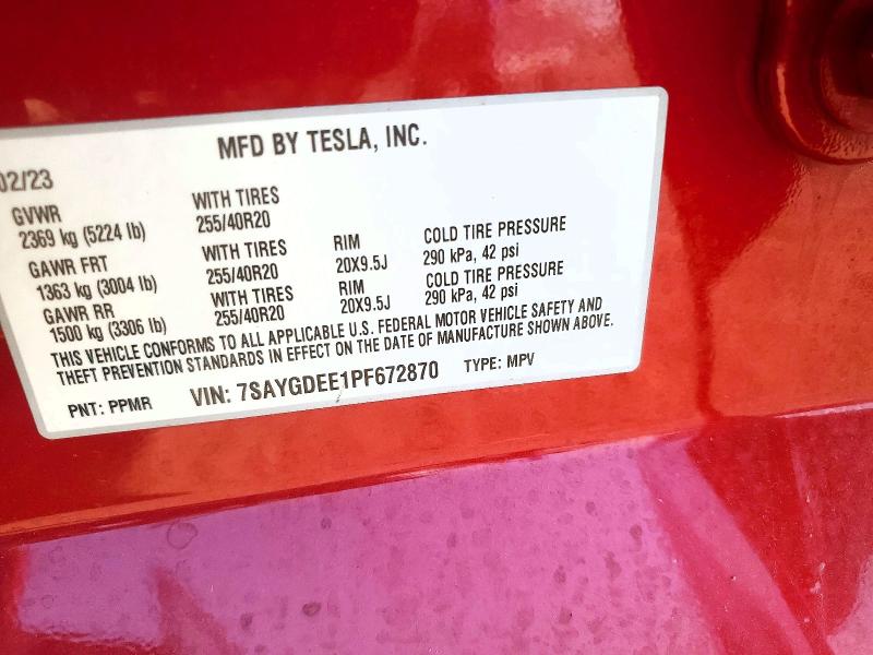 50951526 :رقم المزاد ، 7SAYGDEE1PF672870 vin ، 2023 Tesla Model Y مزاد بيع