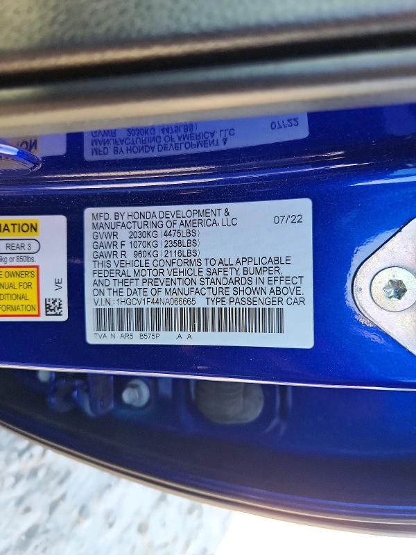 Aukcja sprzedaży 2022 Honda Accord, vin: 1HGCV1F44NA066665, numer aukcji: 49021766