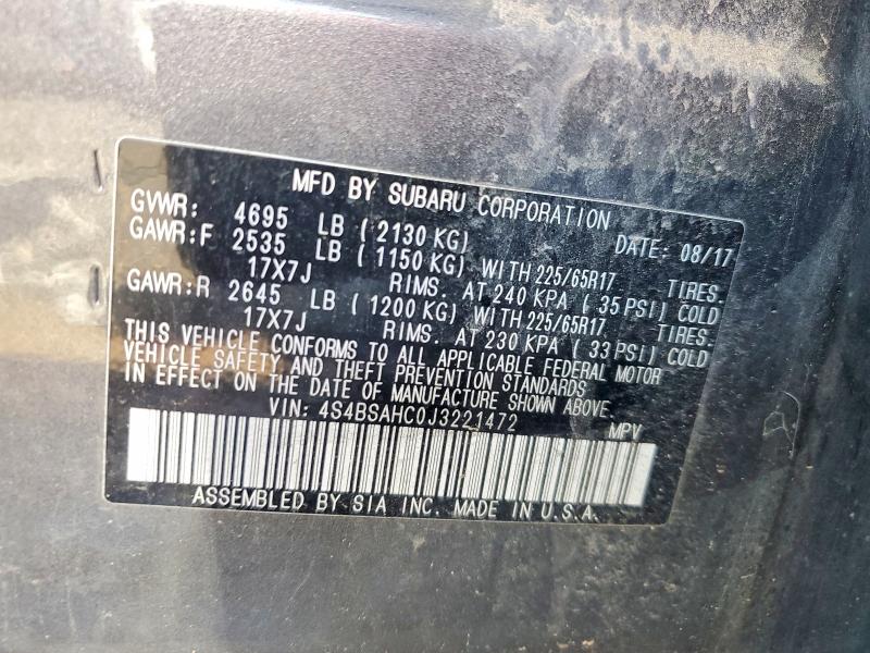 Продажа на аукционе авто 2018 Subaru Outback, vin: 4S4BSAHC0J3221472, номер лота: 48777606