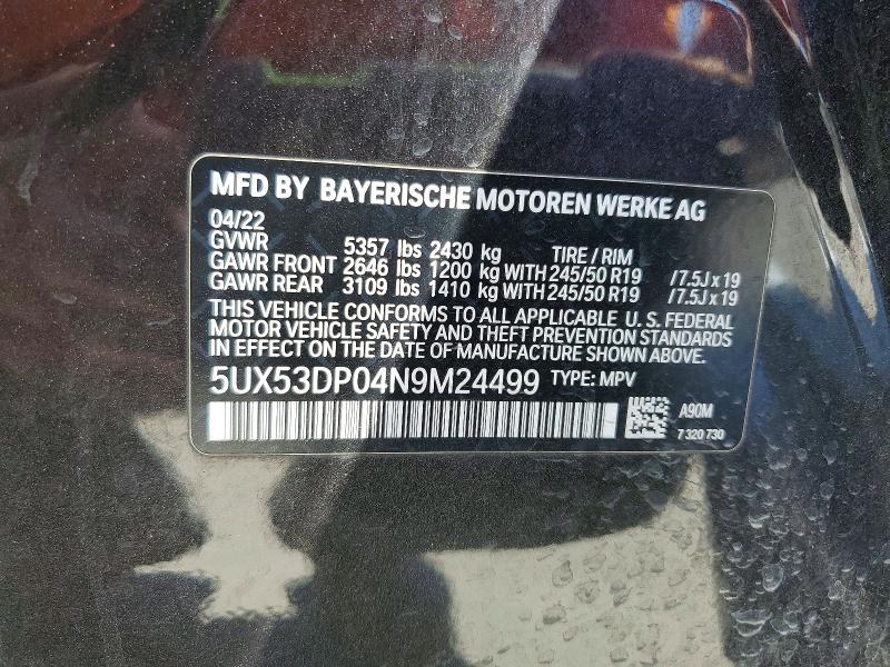 Продаж на аукціоні авто 2022 Bmw X3, vin: 5UX53DP04N9M24499, номер лоту: 49340886