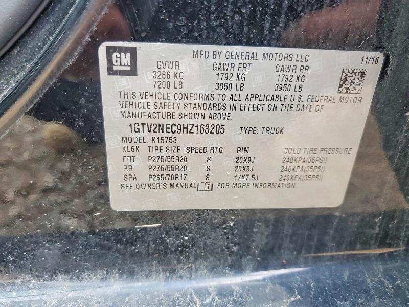 50455216 :رقم المزاد ، 1GTV2NEC9HZ163205 vin ، 2017 Gmc Sierra مزاد بيع