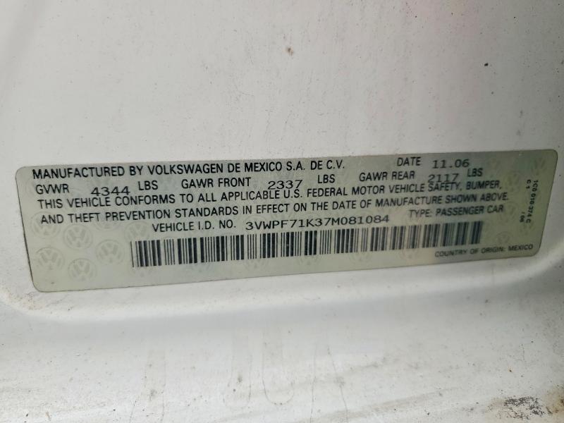 Продаж на аукціоні авто 2007 Volkswagen Jetta, vin: 3VWPF71K37M081084, номер лоту: 51256936