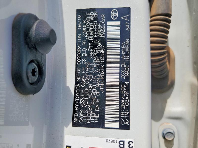 2019 Toyota C-hr მანქანა იყიდება აუქციონზე, vin: JTNKHMBX8K1049457, აუქციონის ნომერი: 50836646