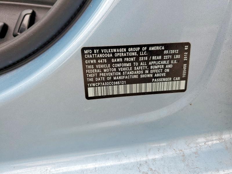 Продажа на аукционе авто 2012 Volkswagen Passat, vin: 1VWCP7A32CC065121, номер лота: 51805076