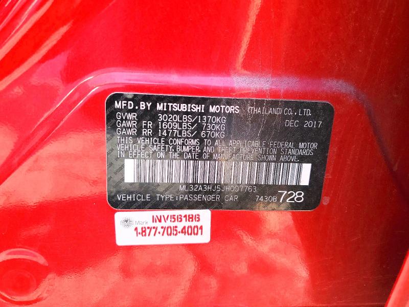 Aukcja sprzedaży 2018 Mitsubishi Mirage, vin: ML32A3HJ5JH007763, numer aukcji: 49855456