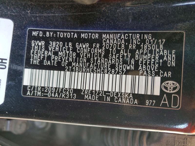 50899676 :رقم المزاد ، 2T1BURHE5HC828757 vin ، 2017 Toyota Corolla مزاد بيع