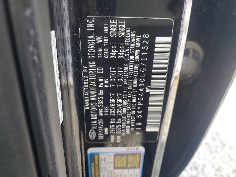 50225316 :رقم المزاد ، 5XYPG4A30LG711528 vin ، 2020 Kia Sorento مزاد بيع