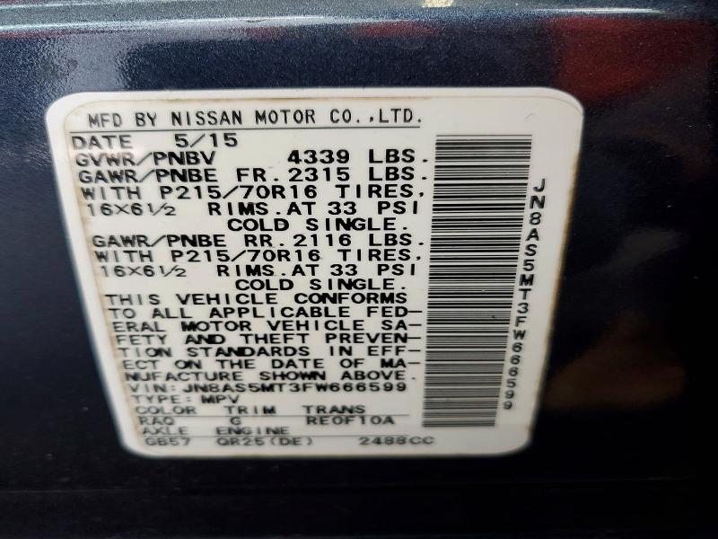 2015 Nissan Rogue Select მანქანა იყიდება აუქციონზე, vin: JN8AS5MT3FW666599, აუქციონის ნომერი: 49616036