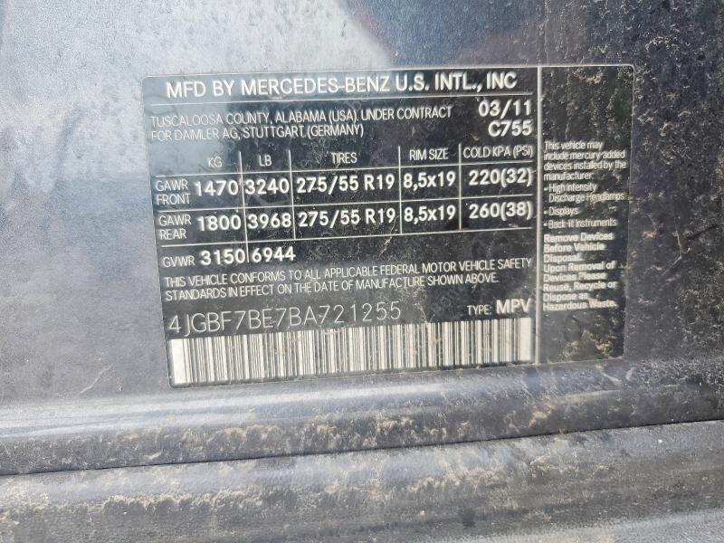 2011 Mercedes-benz Gl მანქანა იყიდება აუქციონზე, vin: 4JGBF7BE7BA721255, აუქციონის ნომერი: 47663926