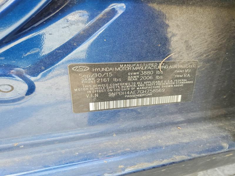 50695826 :رقم المزاد ، 5NPDH4AE7GH758569 vin ، 2016 Hyundai Elantra مزاد بيع