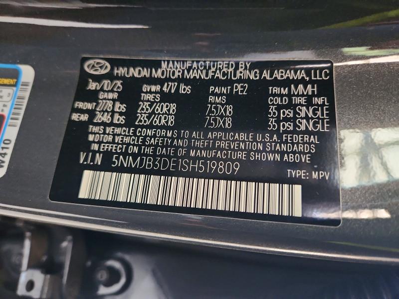 2025 Hyundai Tucson მანქანა იყიდება აუქციონზე, vin: 5NMJB3DE1SH519809, აუქციონის ნომერი: 50434976