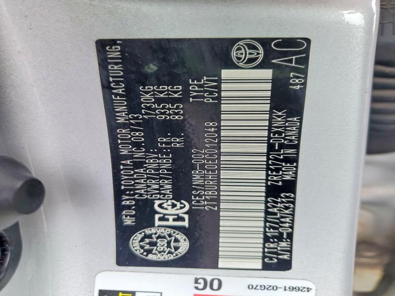 48446046 :رقم المزاد ، 2T1BURHE0EC012048 vin ، 2014 Toyota Corolla مزاد بيع